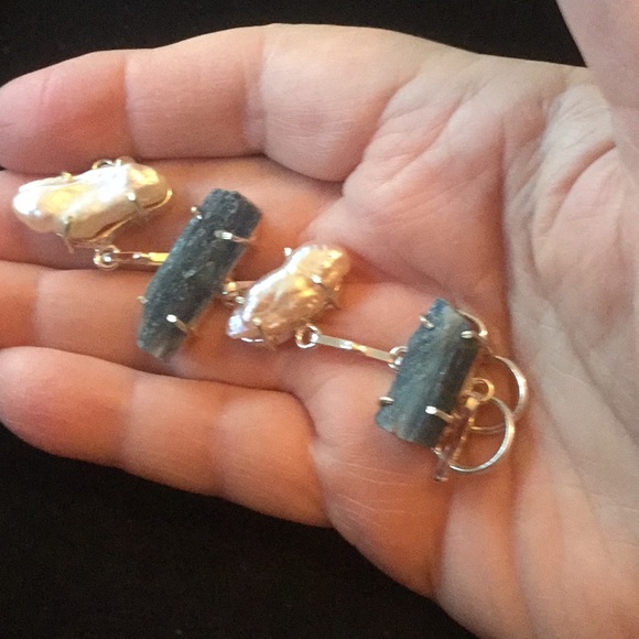 Unique Genuine Kyanite & Natural Pearls Bracelet - Picture 5 of 8